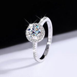 S925 Sterling Silver Moissanite Round Bag Three-piece Female Ring Necklace